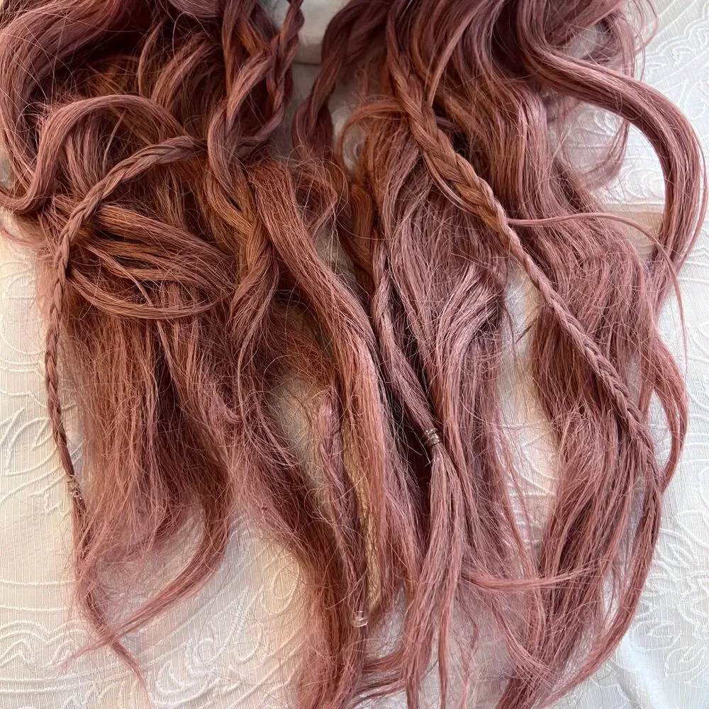 Long Wavy Rose Pink Dark Roots Ombre Balayage Everyday Cosplay Wig - Braided